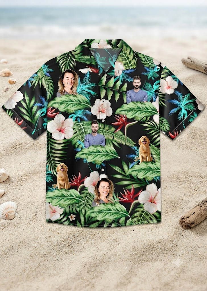 Custom Photo Hawaiian Shirt Personalized Human and Pet Faces Tropical Vacation Shirt