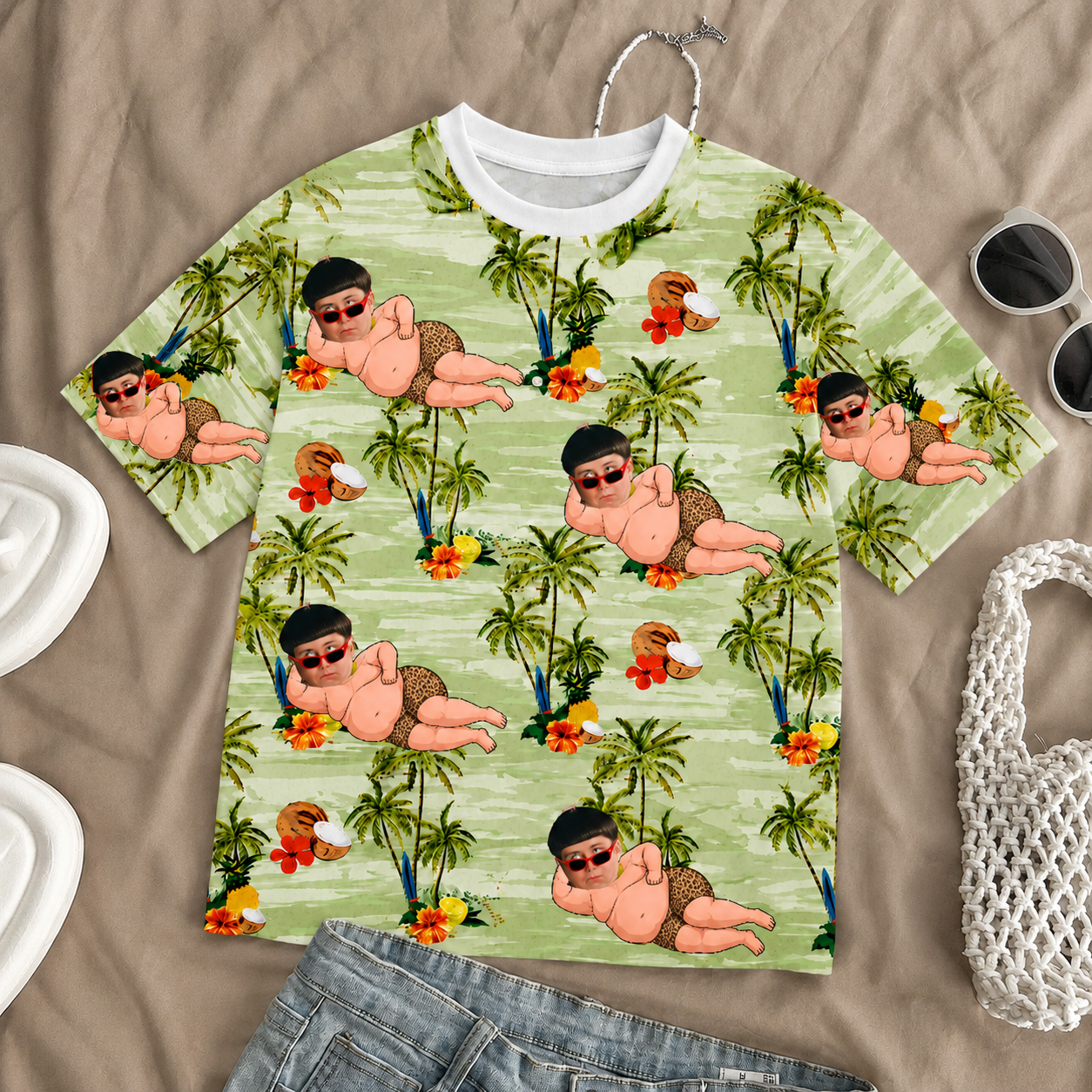 Custom Face Tropical T-Shirt – Hilarious Beach Vacation Tee, Personalized Photo Summer Holiday Gift for Him & Her