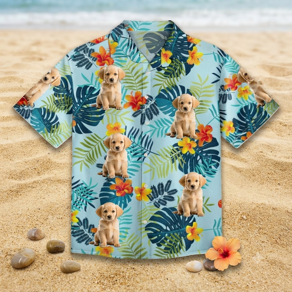 Custom Pet Hawaiian Shirt Personalized Dog Photo Tropical Vacation Shirt