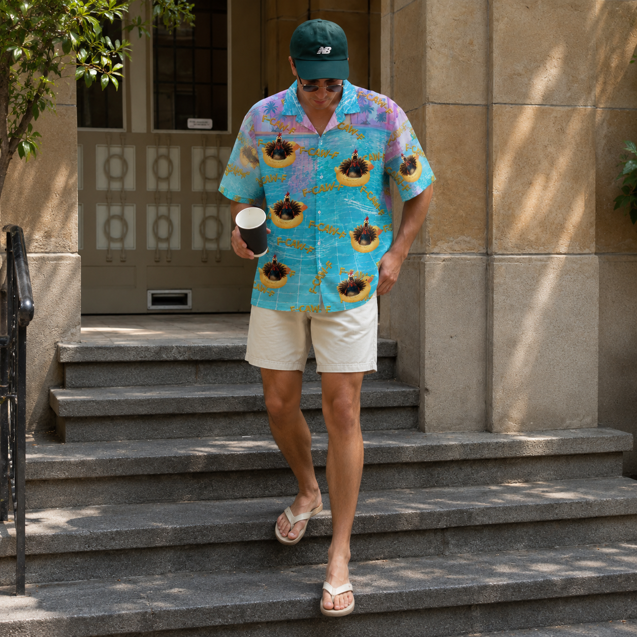 Funny " F-CAW-F " Turkey Float Hawaiian Shirt.