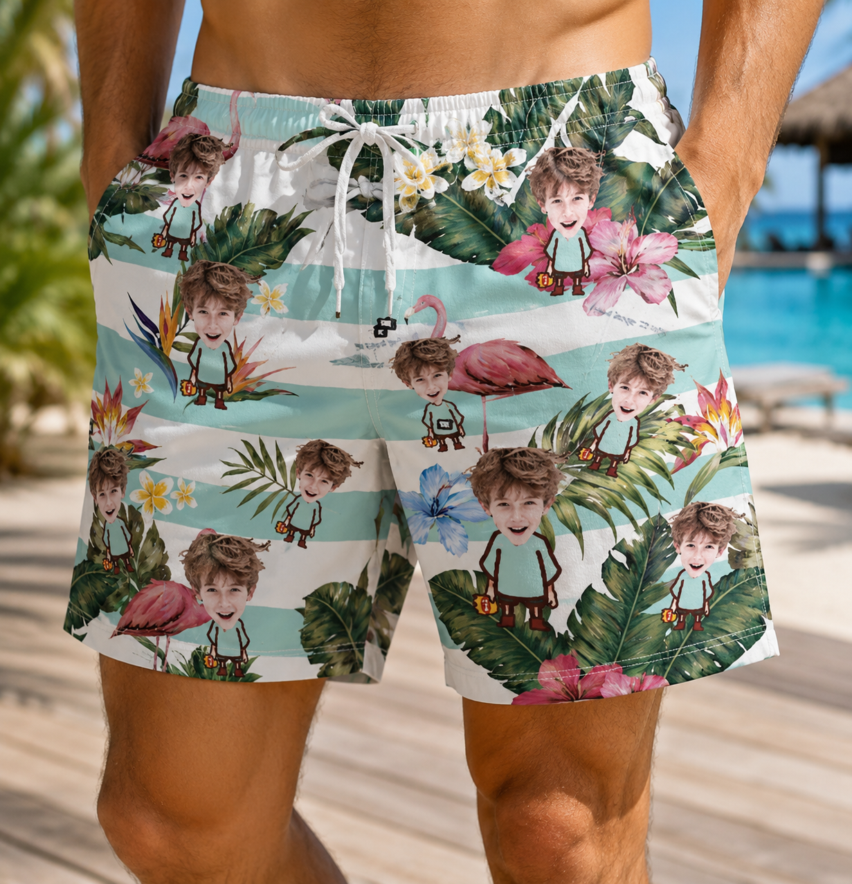 Personalized "Flamingo Face" Swim Shorts