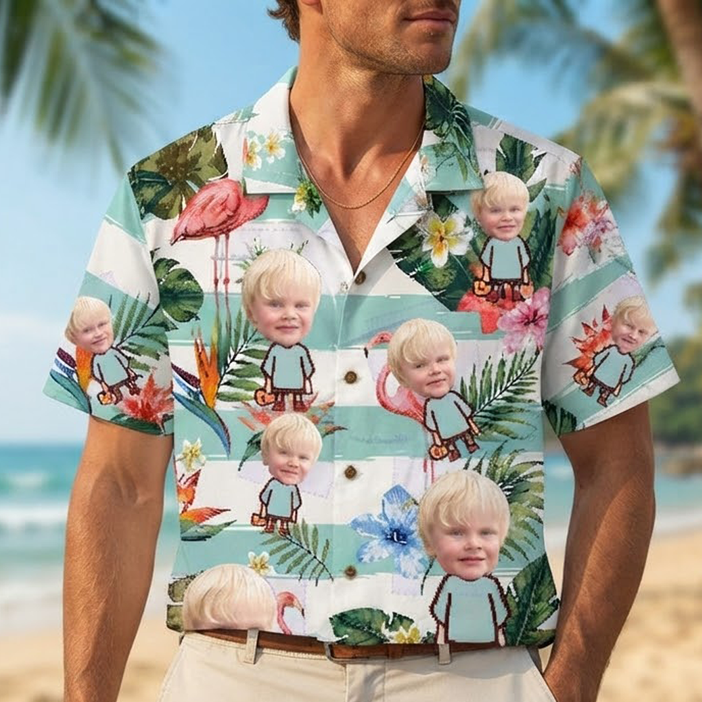 Personalized "Flamingo Face" Aloha Shirt