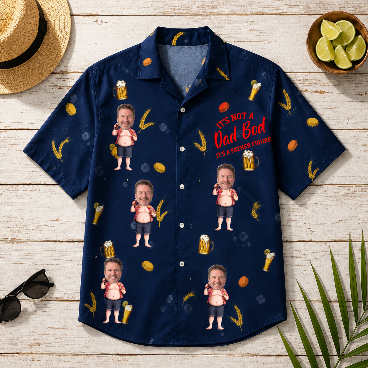 Personalized Beer Aloha Shirt, Funny Dad Hawaiian Shirt, Custom Face And Name Shirt