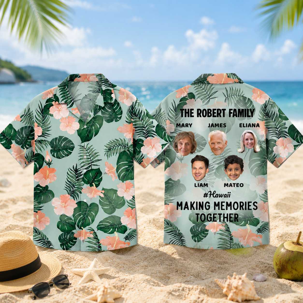 Custom Photo Vacation Traveling Beach Gift For Family Besties Siblings Couples Personalized Hawaiian Shirt
