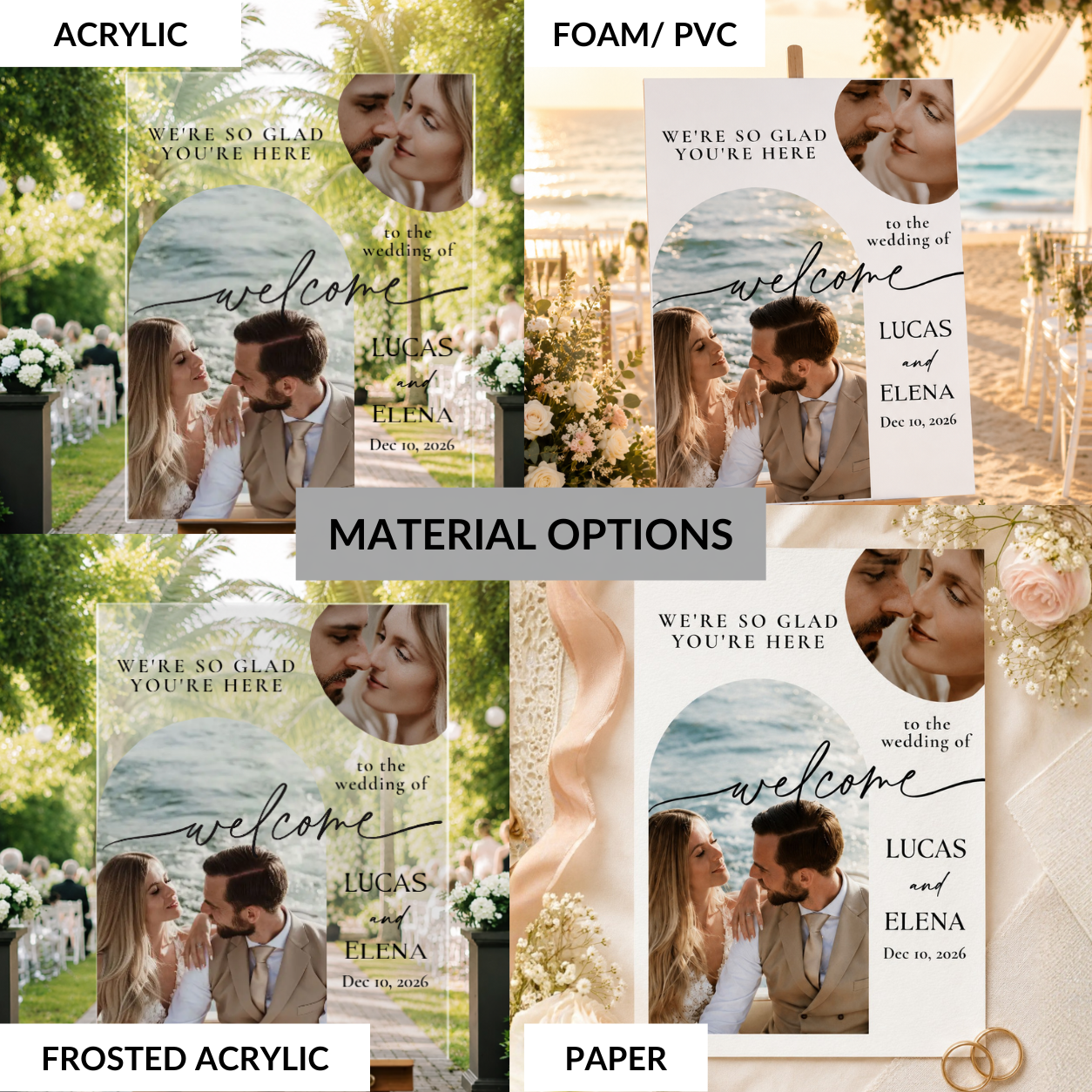 Custom Wedding Couple Photo Rectangle Welcome Sign, Printed Picture Board for Engagement Party, Bohemian Wedding Love Marriage Reception Decor