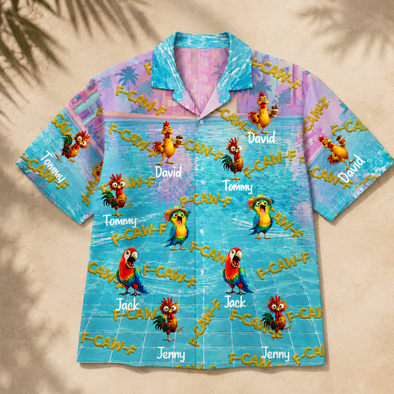 Custom F-CAW-F Hawaiian Shirt, Personalized Chicken Aloha Shirt, Add Chickens And Custom Names