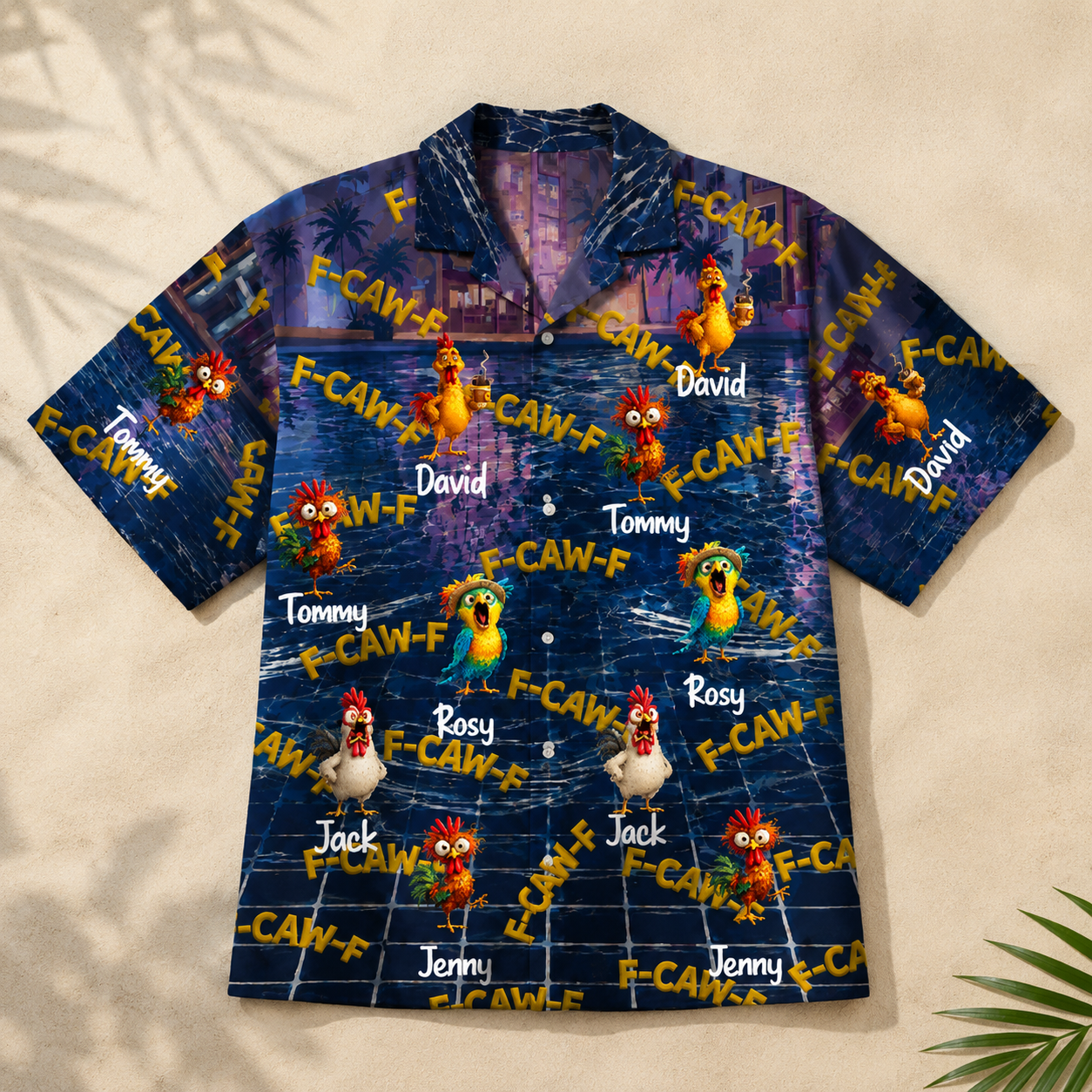 Custom F-CAW-F Hawaiian Shirt, Personalized Chicken Aloha Shirt, Add Chickens And Custom Names