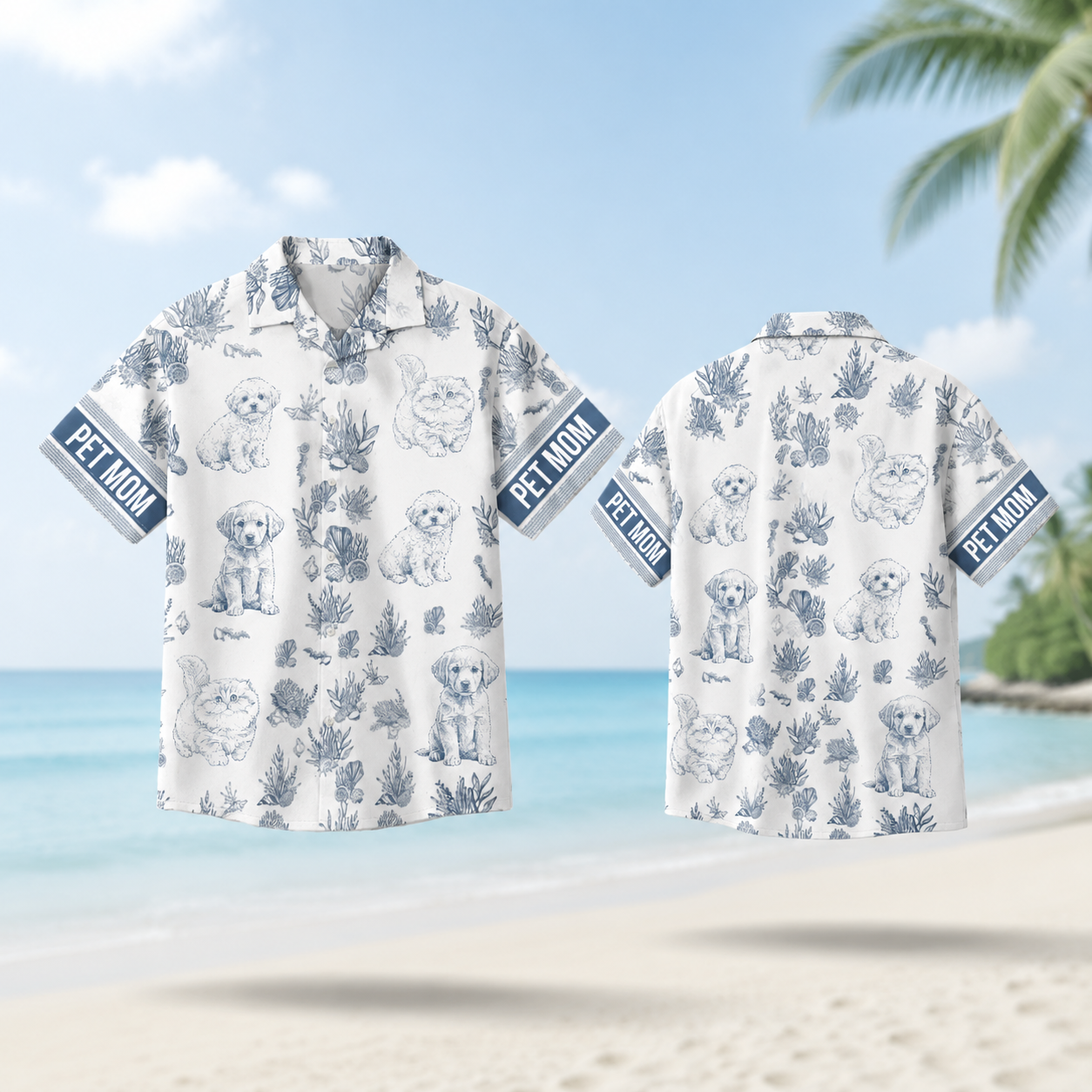 Custom Pet Mom Hawaiian Shirt Personalized Dog and Cat Illustration Tropical Vacation Shirt