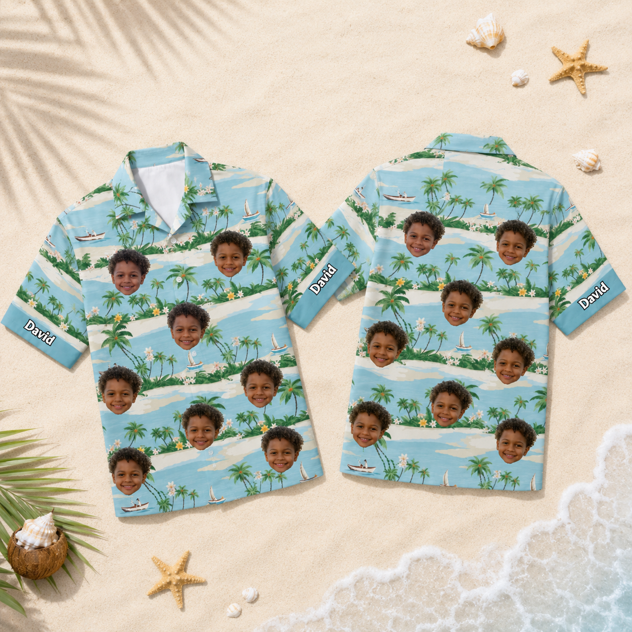 Custom Face Family Hawaiian Shirt Personalized Dad Mom Kids Photo Vacation Shirt