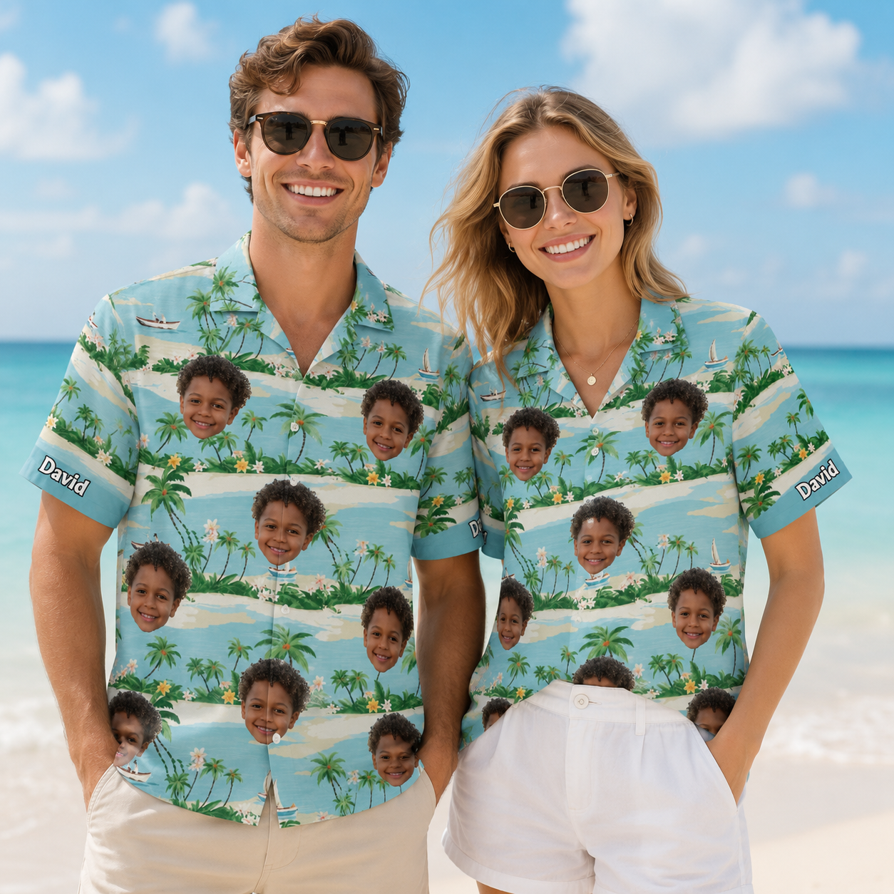 Custom Face Family Hawaiian Shirt Personalized Dad Mom Kids Photo Vacation Shirt