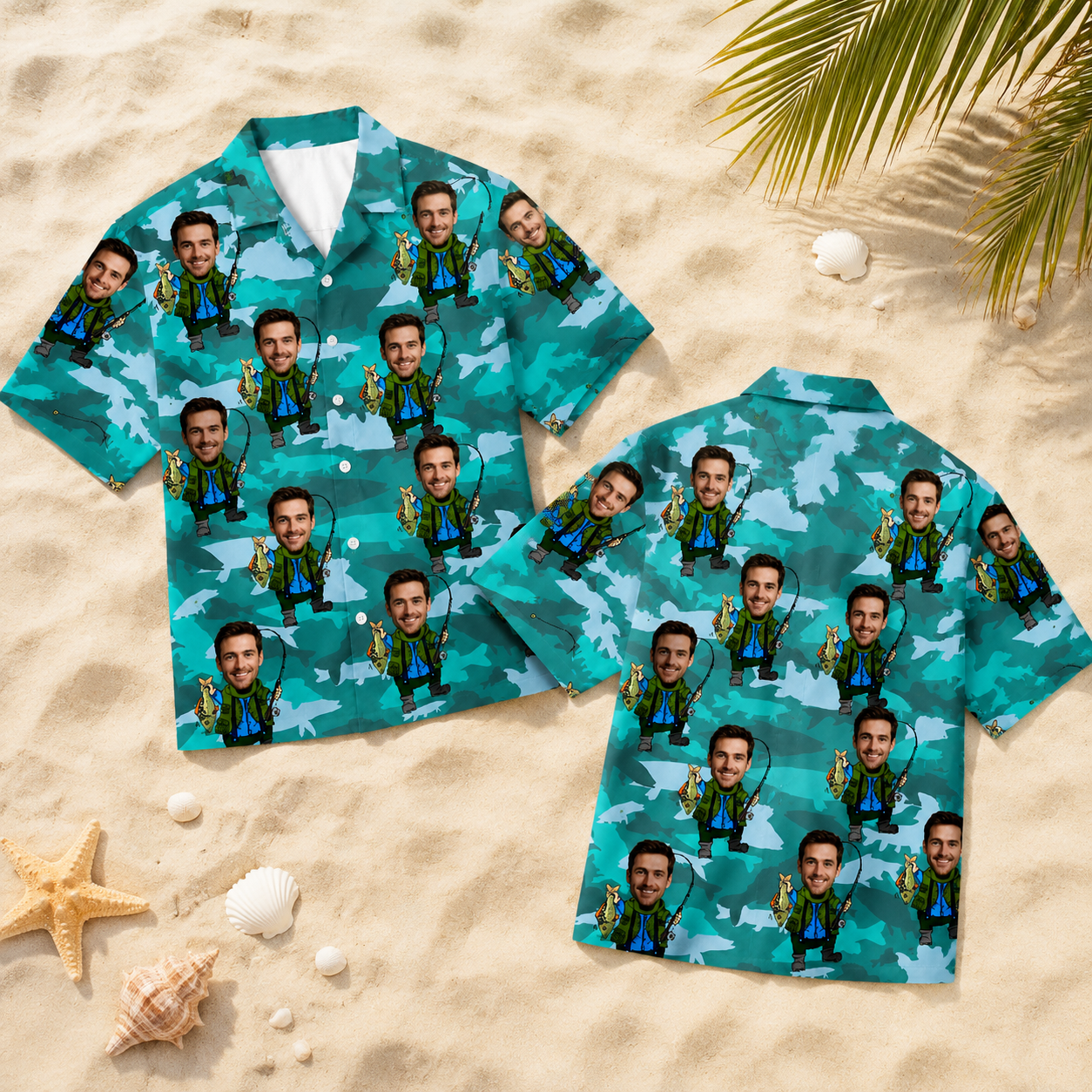 Custom Face Dad Hawaiian Shirt Personalized Photo Fishing Vacation Shirt
