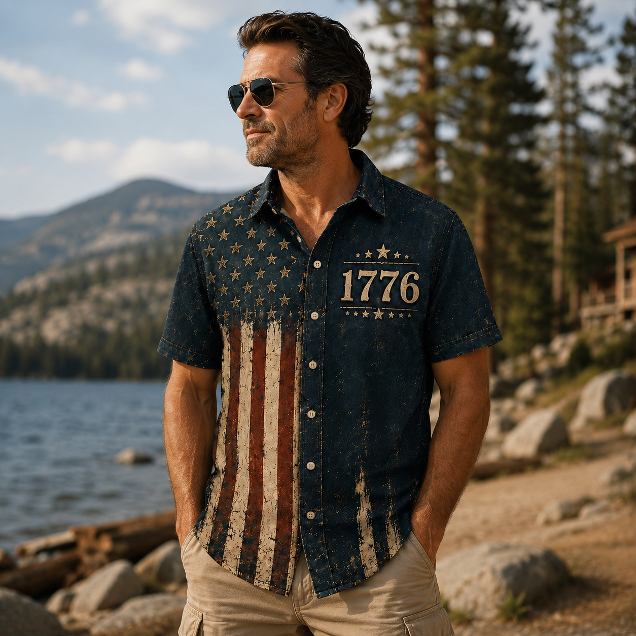 Vintage 250 Years American Flag Hawaiian Shirt, 1776–2026 Patriotic Eagle Shirt, USA Freedom AOP Hawaii Shirt