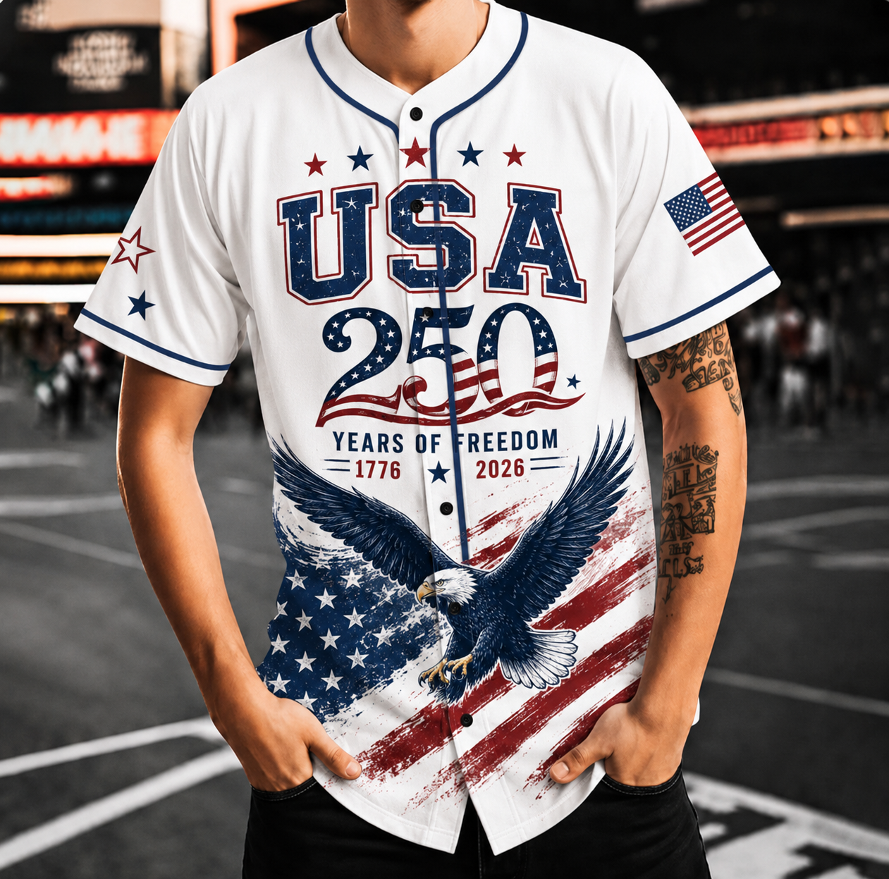 Personalized USA 250 Years Anniversary Baseball Jersey, Custom Name Patriotic 1776-2026 Shirt