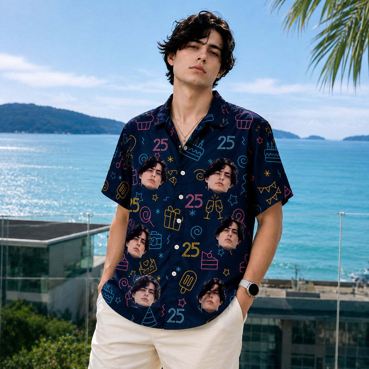 Custom Face Birthday Shirt, Upload Your Photo and Personalized Age Hawaiian Shirt