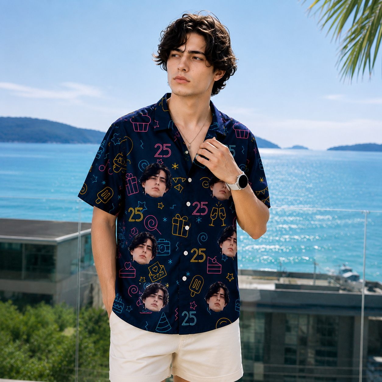 Custom Face Birthday Shirt, Upload Your Photo and Personalized Age Hawaiian Shirt