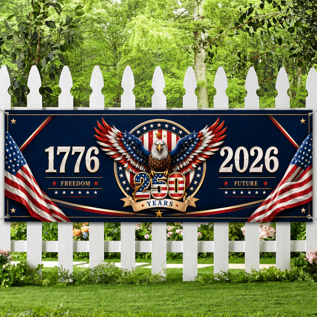250 Years 1776–2026 Banner Flag | Happy 250th Birthday USA Banner Flag | Patriotic 4th of July Banner