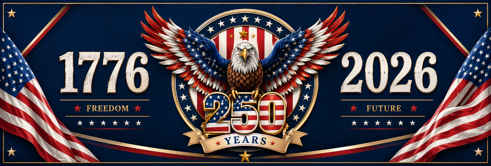 250 Years 1776–2026 Banner Flag | Happy 250th Birthday USA Banner Flag | Patriotic 4th of July Banner
