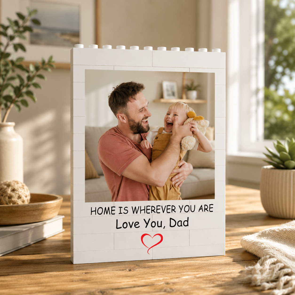 Custom Photo Dad & Kid - Personalized Building Brick Blocks - Father's Day Gifts for Dad, Daddy, Papa