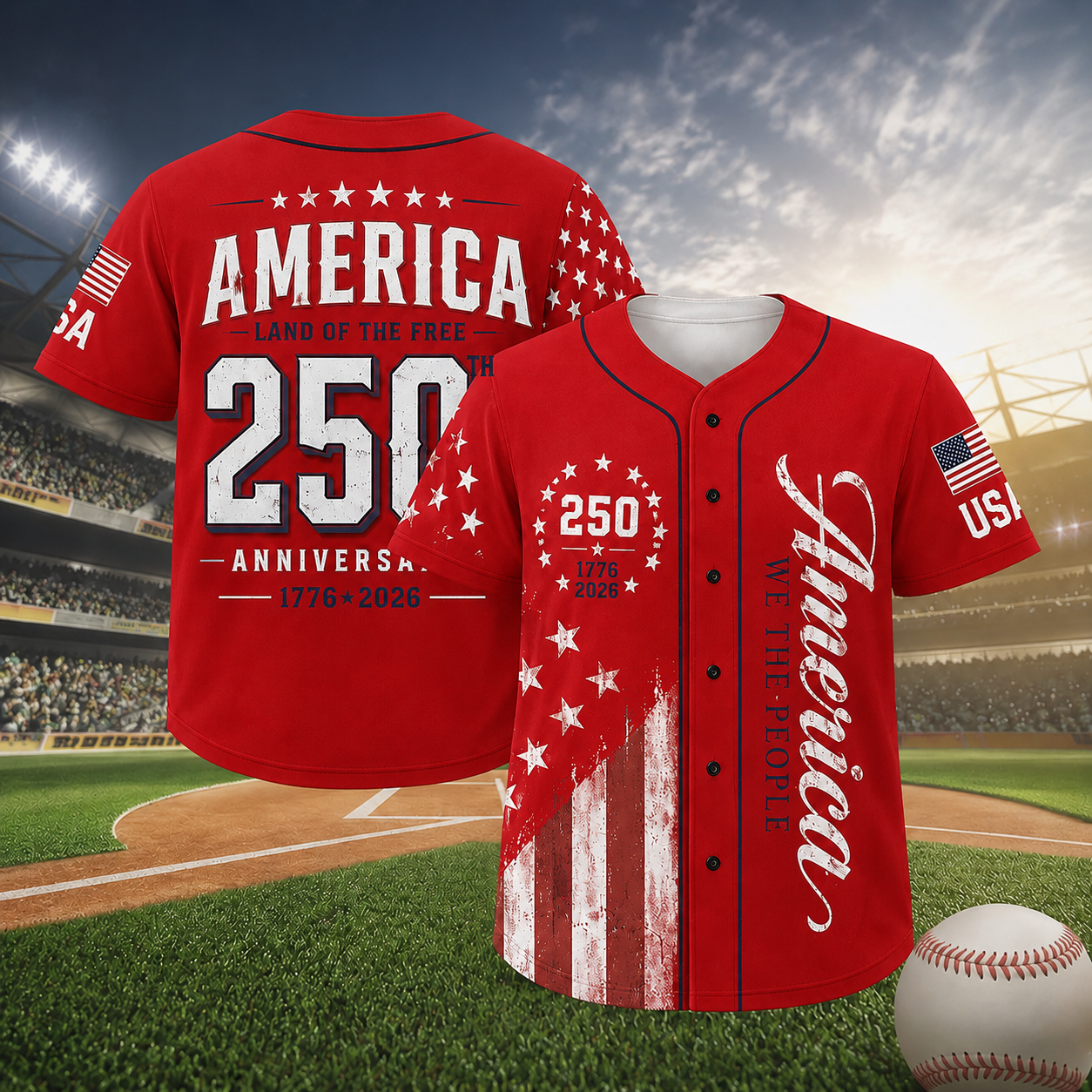 250 Years We The People Baseball Jersey, USA 1776-2026 Patriotic Anniversary Shirt