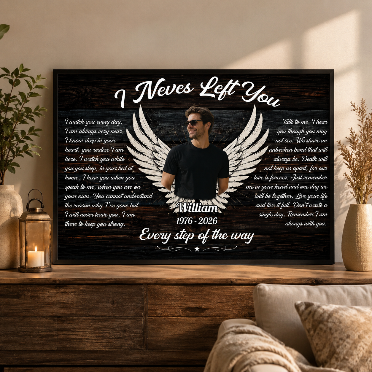 Loss of Dad, Husband - Custom Photo Angel Wings I Never Left You - Memorial Gift - Personalized Canvas Prints For Family Members