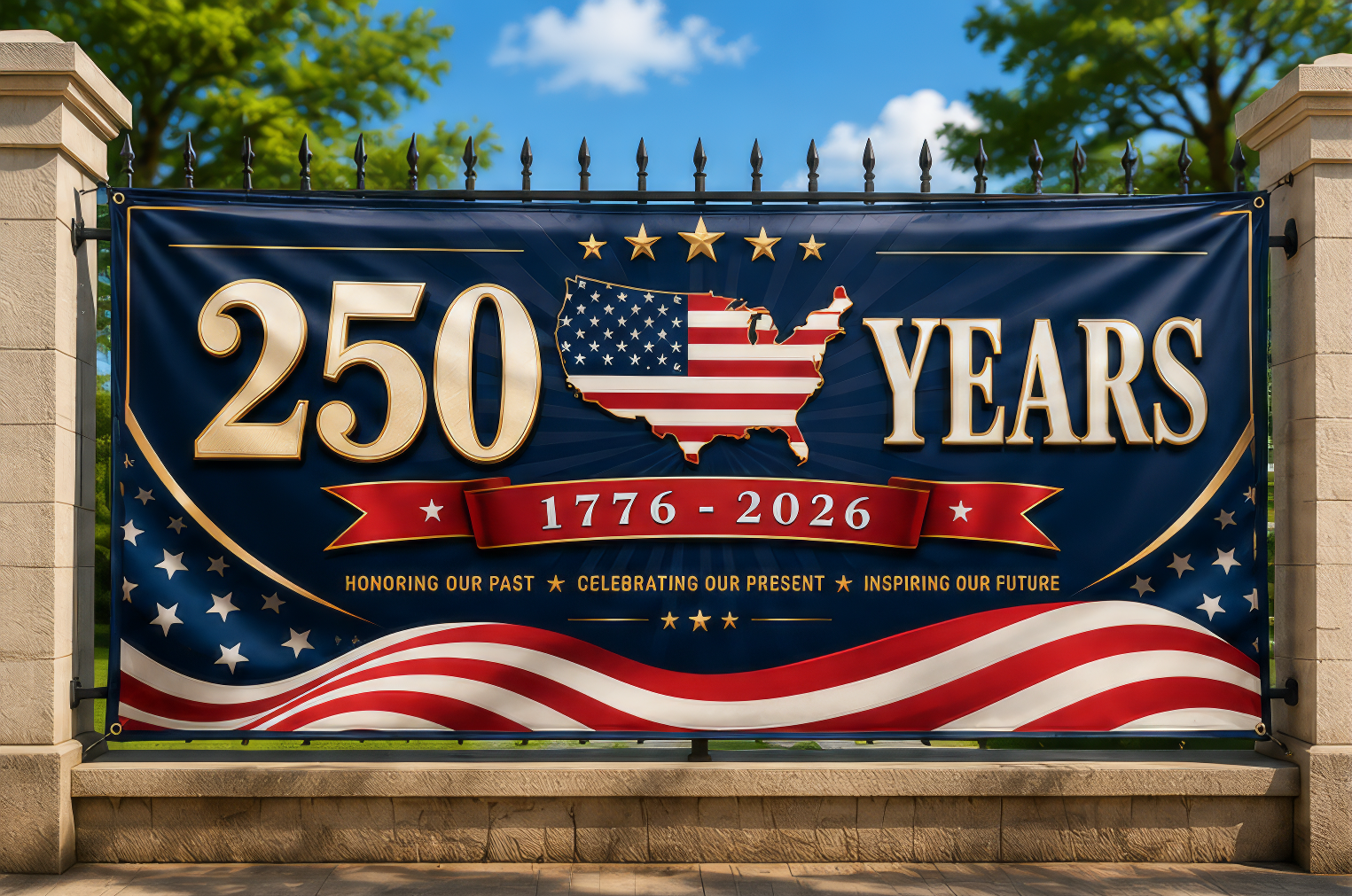 USA 250 Years 1776–2026 Banner Flag | Happy 250th Birthday USA | Patriotic 4th of July Banner