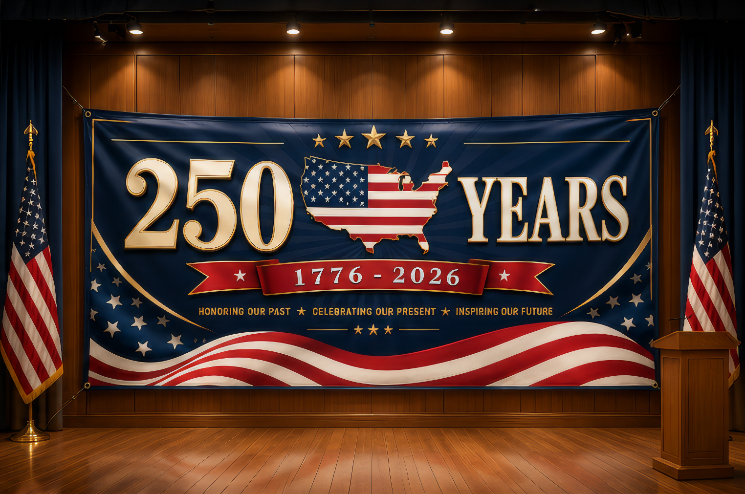 USA 250 Years 1776–2026 Banner Flag | Happy 250th Birthday USA | Patriotic 4th of July Banner