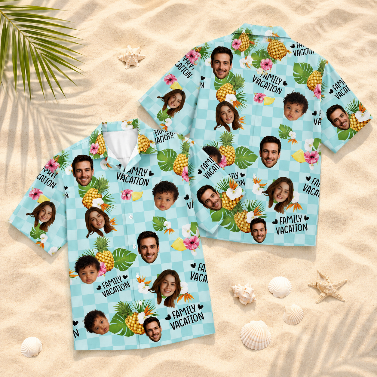 Custom Face Family Hawaiian Shirt Personalized Dad Mom Kids Vacation Shirt