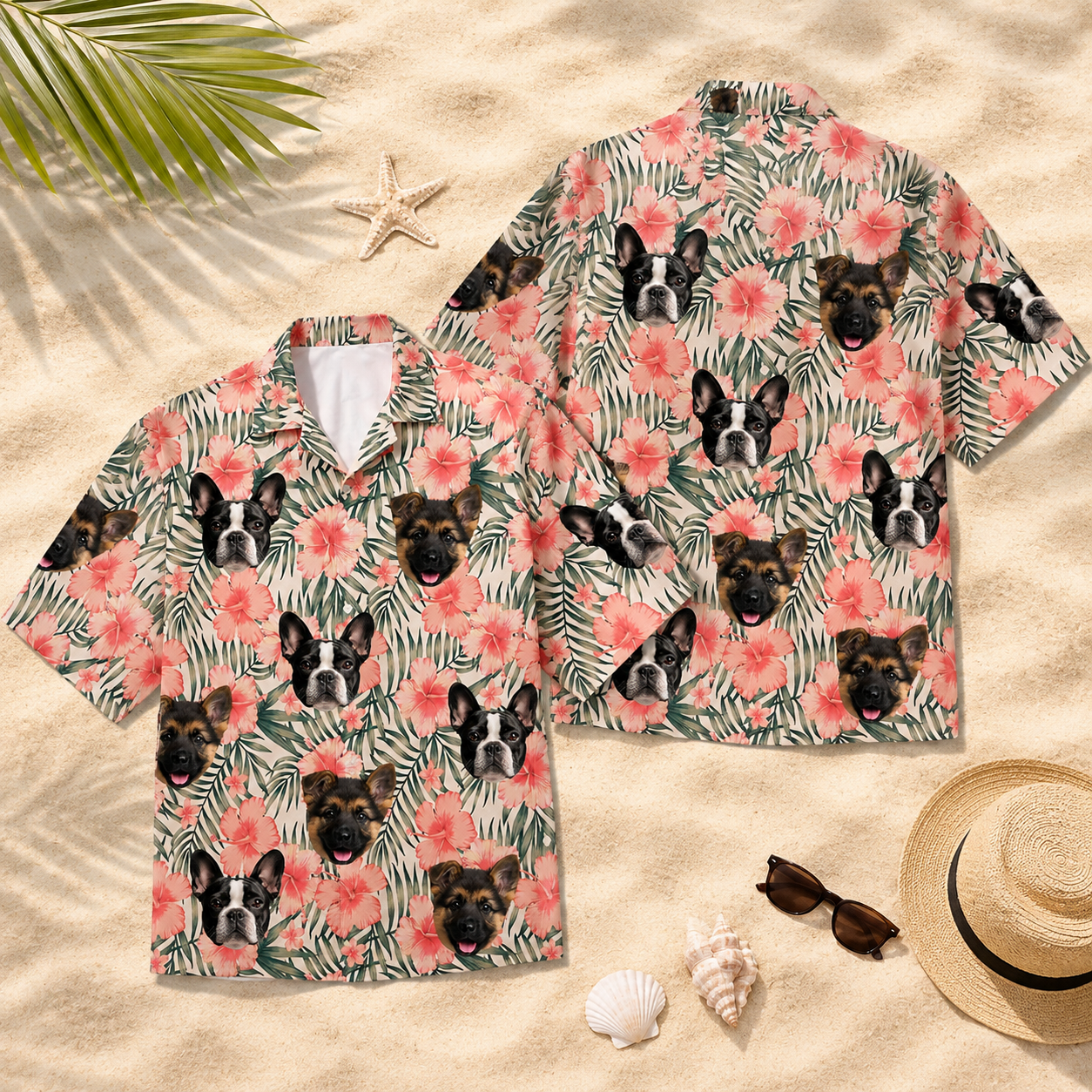 Personalized Pet Lover Hawaiian Shirt Custom Dog Cat Face Tropical Floral Shirt
