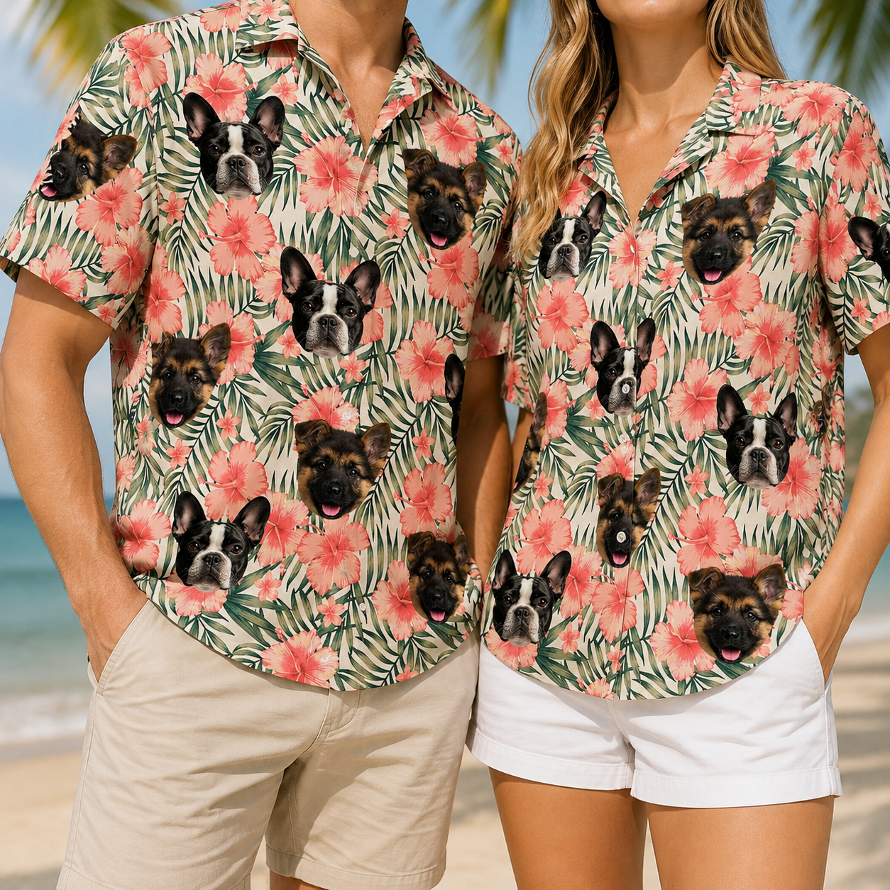 Personalized Pet Lover Hawaiian Shirt Custom Dog Cat Face Tropical Floral Shirt