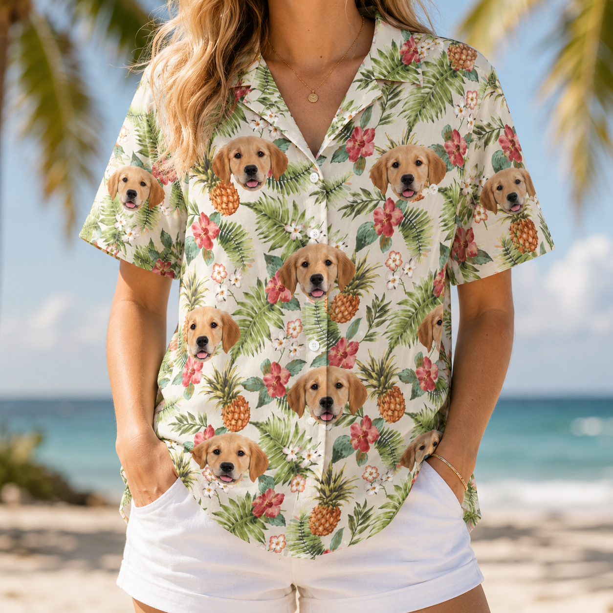 Personalized Pet Lover Hawaiian Shirt Custom Dog Cat Face Tropical Floral Shirt