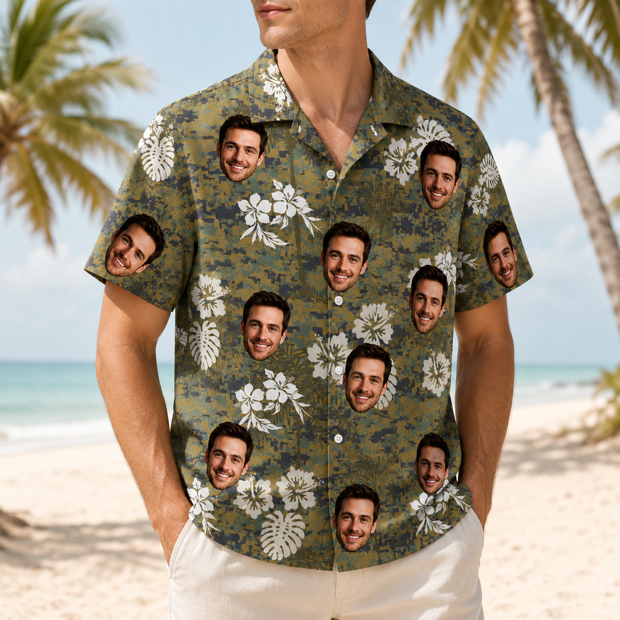 Custom Dad Portrait Hawaiian Shirt Personalized Father Gift Tropical Vacation Wear