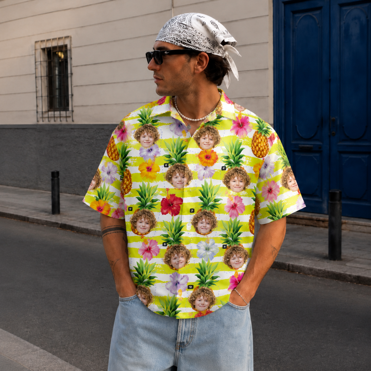 Personalized Photo Tropical Shirt, Matching Friends Aloha Shirt, Tropical Pineapple Beach Shirt for Family Vacations, Friends & Group Adventures