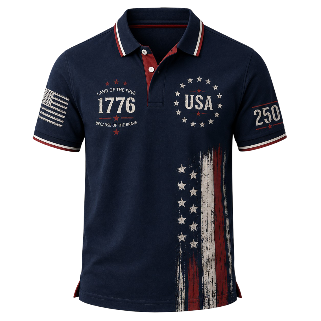 250 Years USA Anniversary Polo Shirt, Patriotic 1776 Betsy Ross Flag Golf Polo, 4th Of July AOP Polo Shirt