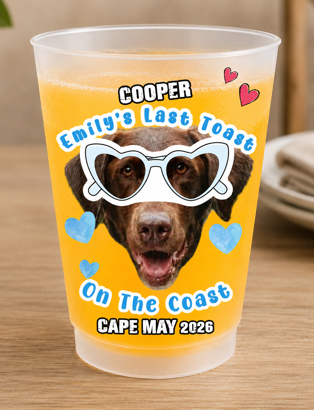 Custom Pet Face Frosted Bachelorette Cups – Personalized Dusty Blue Bridal Party Favors & Wedding Rehearsal Decor