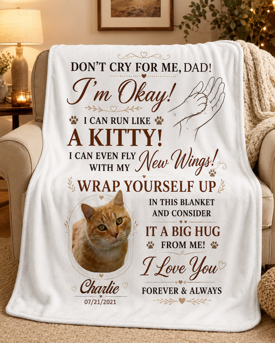 Custom Photo Don't Cry For Me I'm Okay - Pet Memorial Personalized Custom Blanket - Sympathy Gift For Pet Owners, Pet Lovers