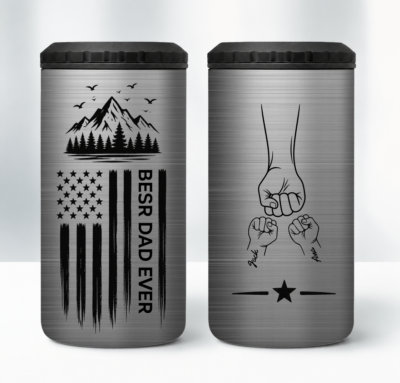 Best Dad Ever Fist Bump Outline Nation Flag - Personalized Can Cooler - Gift For Dad, Grandpa, Father's Day