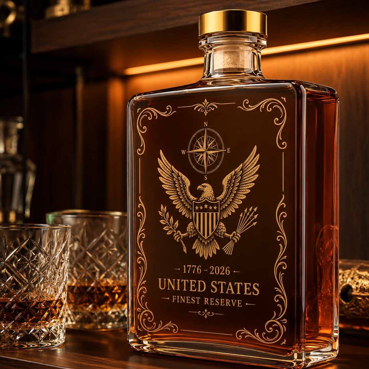 USA 250 Years Anniversary Military Tribute Whisky Decanter | Patriotic 1776–2026 Whiskey Bottle
