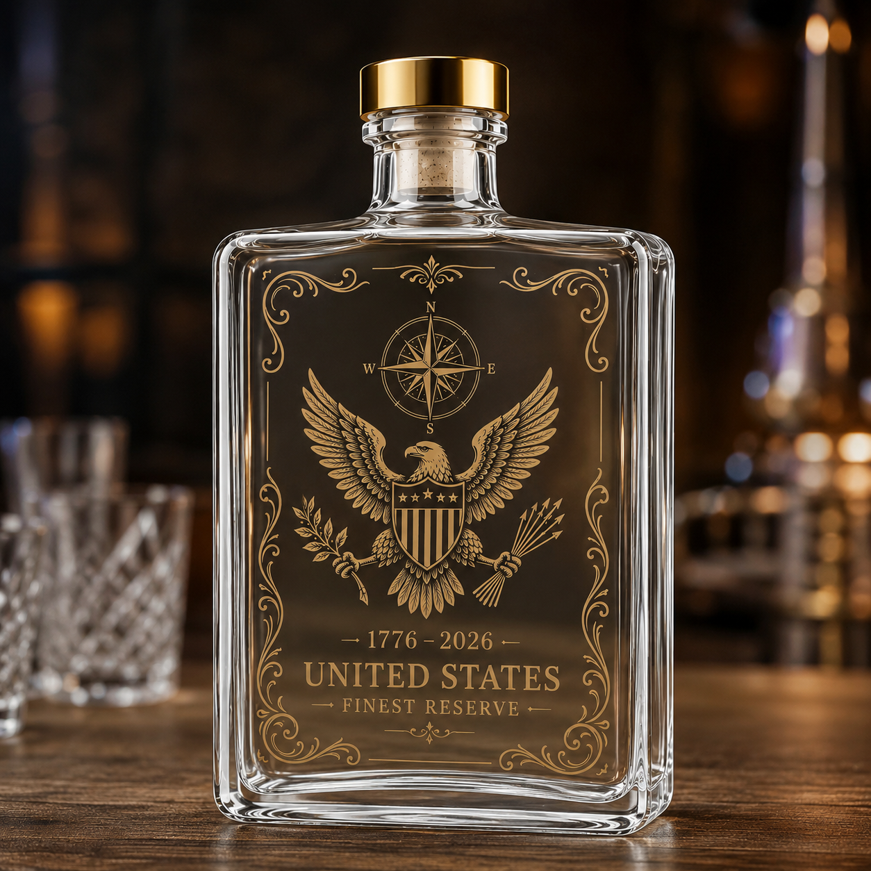 USA 250 Years Anniversary Military Tribute Whisky Decanter | Patriotic 1776–2026 Whiskey Bottle