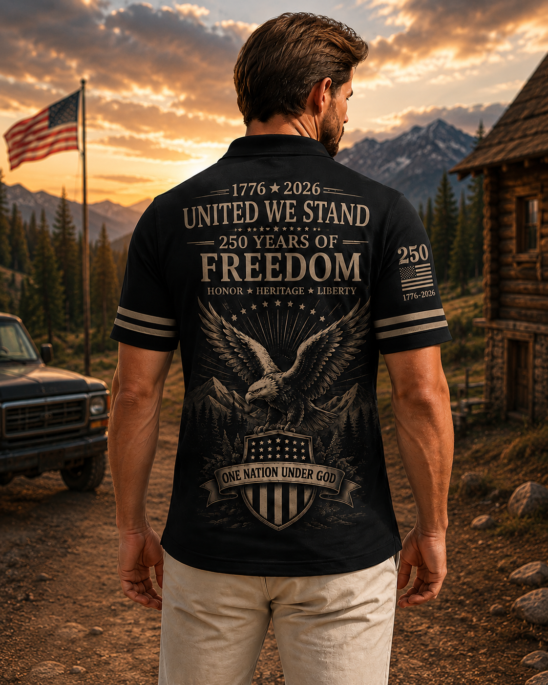 USA 250th Anniversary Patriotic Golf Polo Shirt, America 250 Years of Freedom AOP Polo Shirt, L