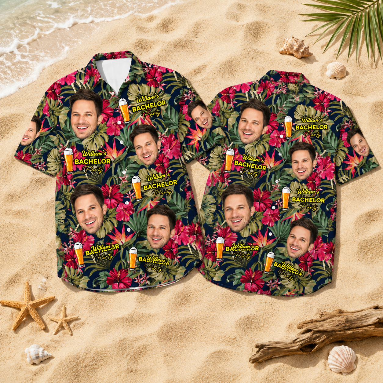Custom Face Hawaiian Shirt Personalized Name Bachelor Party Tropical Shirt