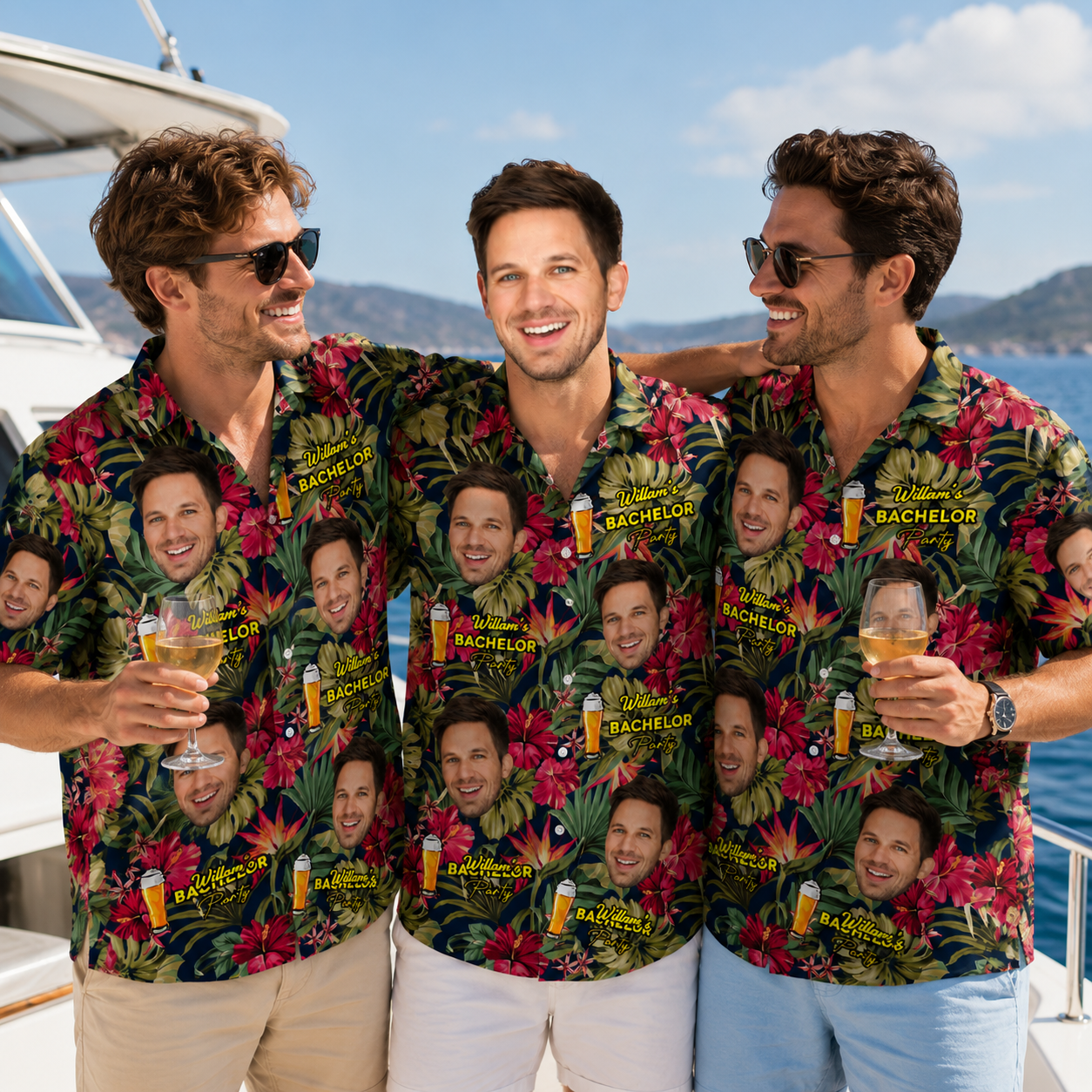 Custom Face Hawaiian Shirt Personalized Name Bachelor Party Tropical Shirt