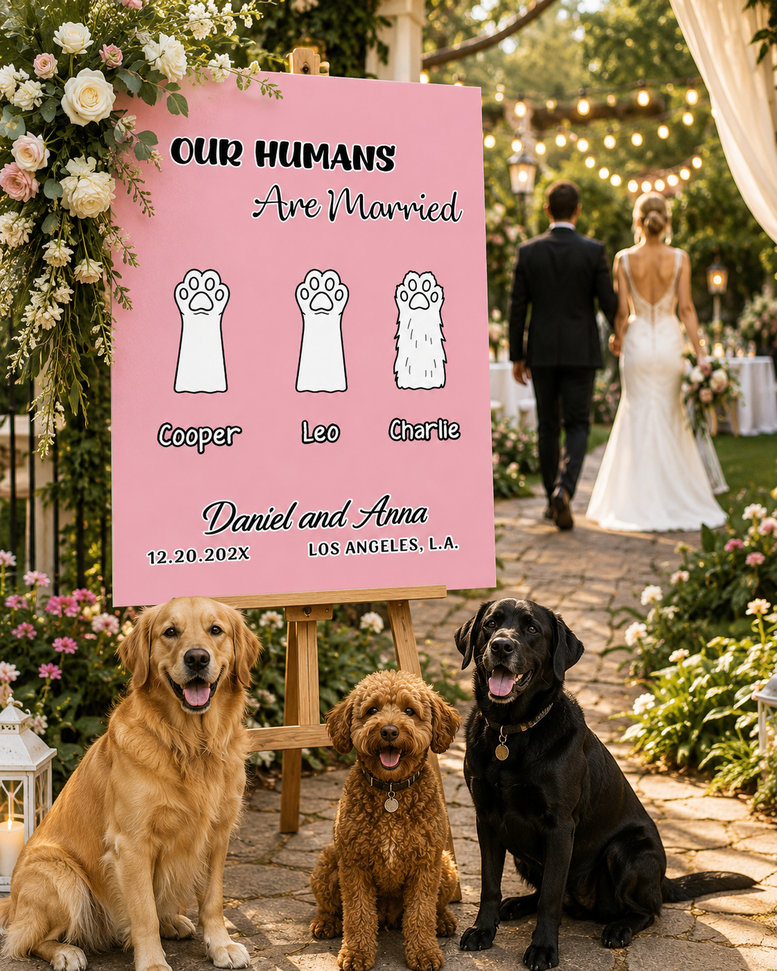 Personalized "Our Humans Are Married" Welcome Board, Custom Pet Paws Wedding Sign, Multi-Pet Decor