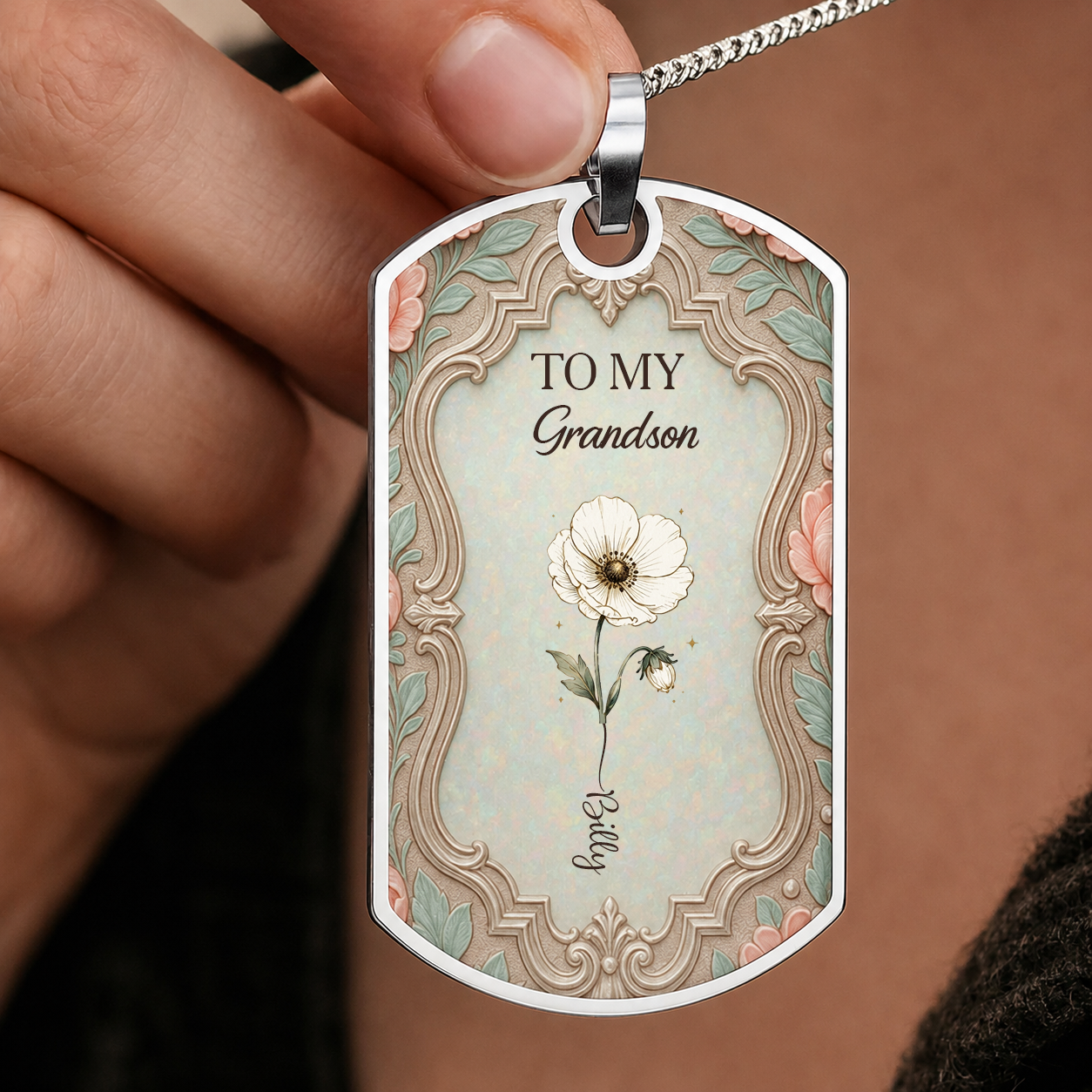 To My Granddaughter Flower Necklace, Dog Tag Necklace, Gift For Her