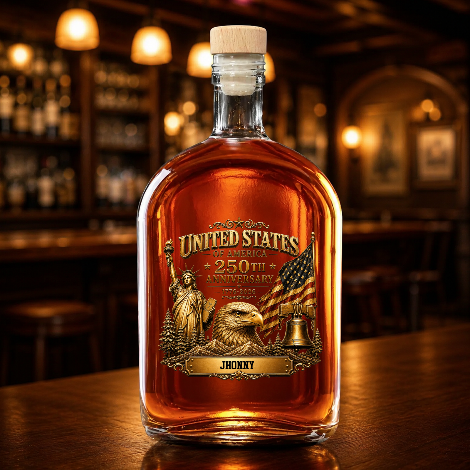 United States Of America 250th Anniversary, Personalized Whiskey Bottle