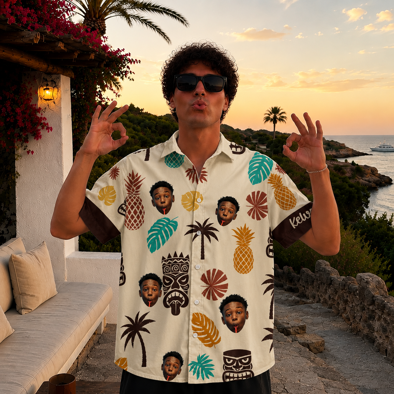 Custom Family Hawaiian Shirt with Face Photo and Name, Personalized Group Vacation Aloha Shirt, Matching Trip Shirts, Tropical Reunion Gift  Design Description