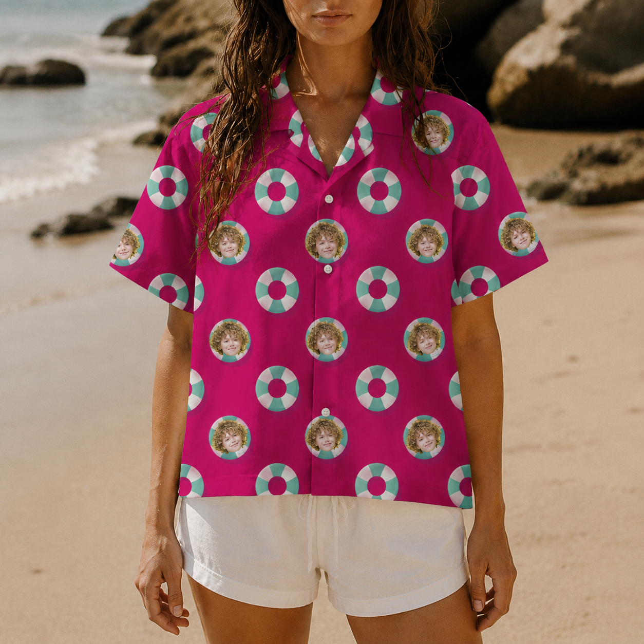 Custom Face Hawaiian Shirt, Personalized Family Vacation Aloha Shirt, Retro Pool Float Photo Shirt, Matching Friends Summer Trip Outfit, Group Beach Gift