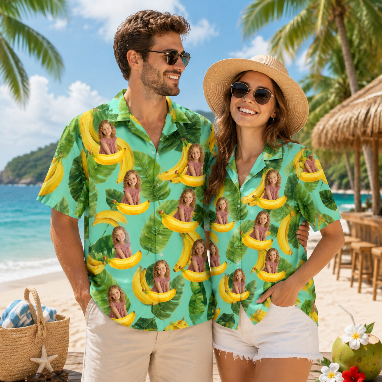 Personalized Custom Photo Hawaiian Shirt Human and Pet Banana Tropical Vacation Gift