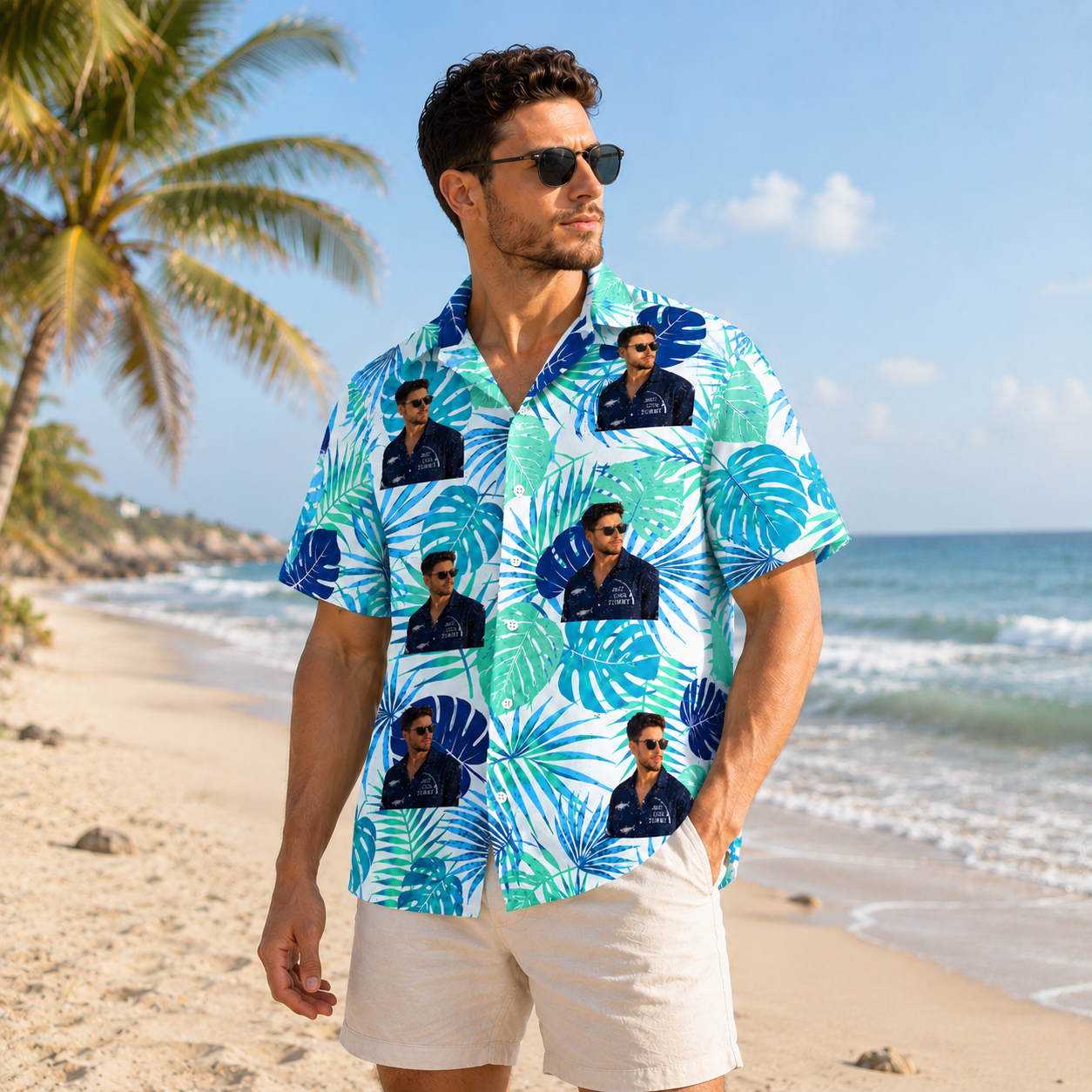 Tropical Palm Leaf Hawaiian Shirt - Personalized Hawaiian Shirt with Your Portrait