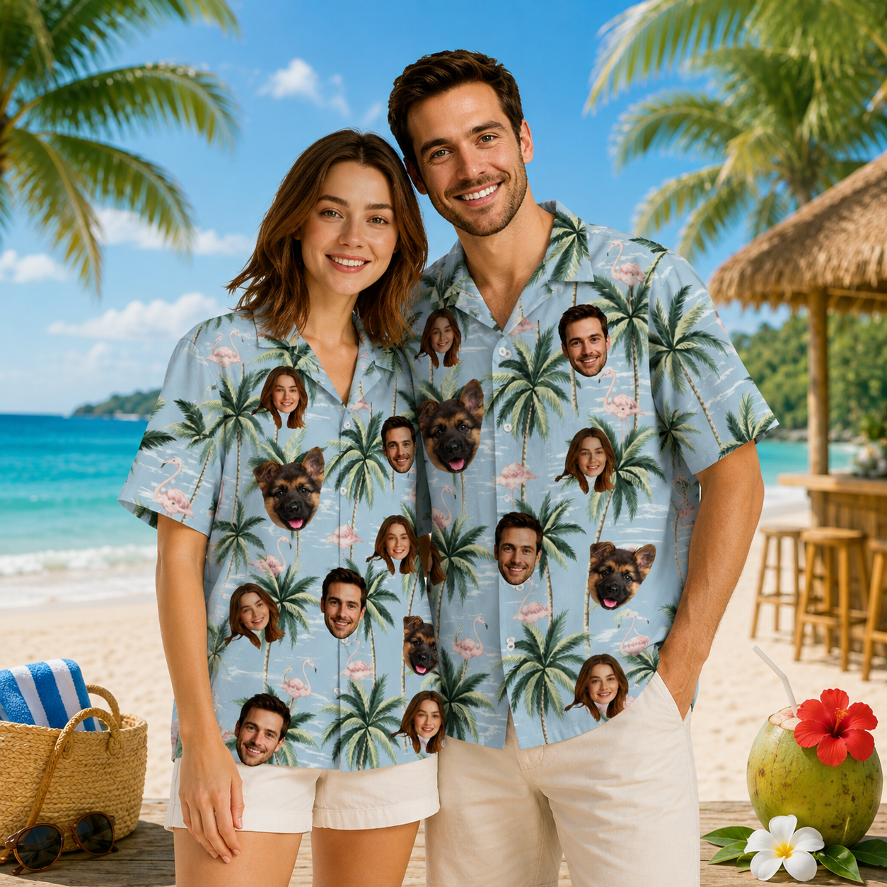 Personalized Custom Face Hawaiian Shirt Human and Pet Tropical Beach Vacation Gift