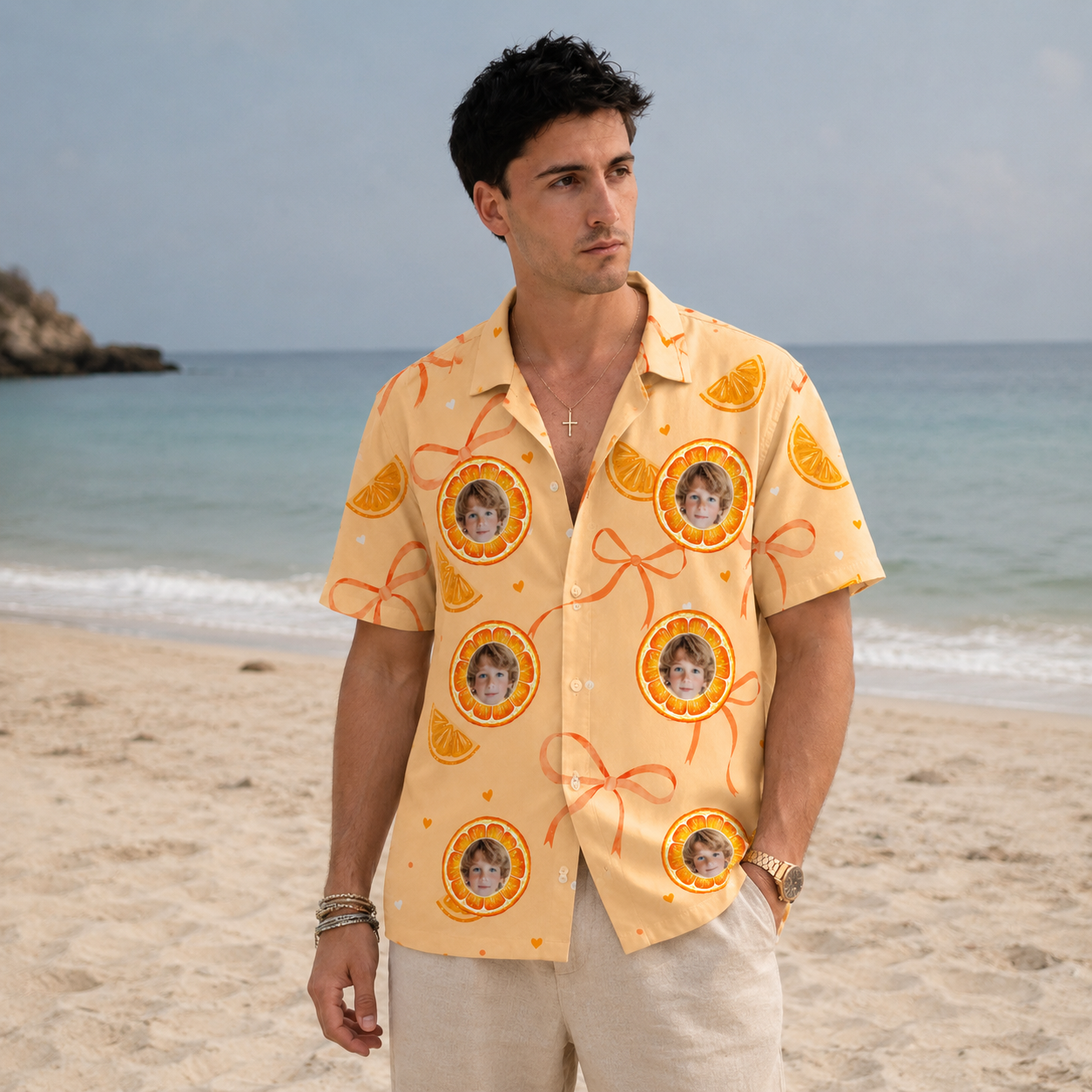 Personalized Orange Slice Shirt - Custom Photo Tropical Shirt, Custom Kids Face Hawaiian Shirt